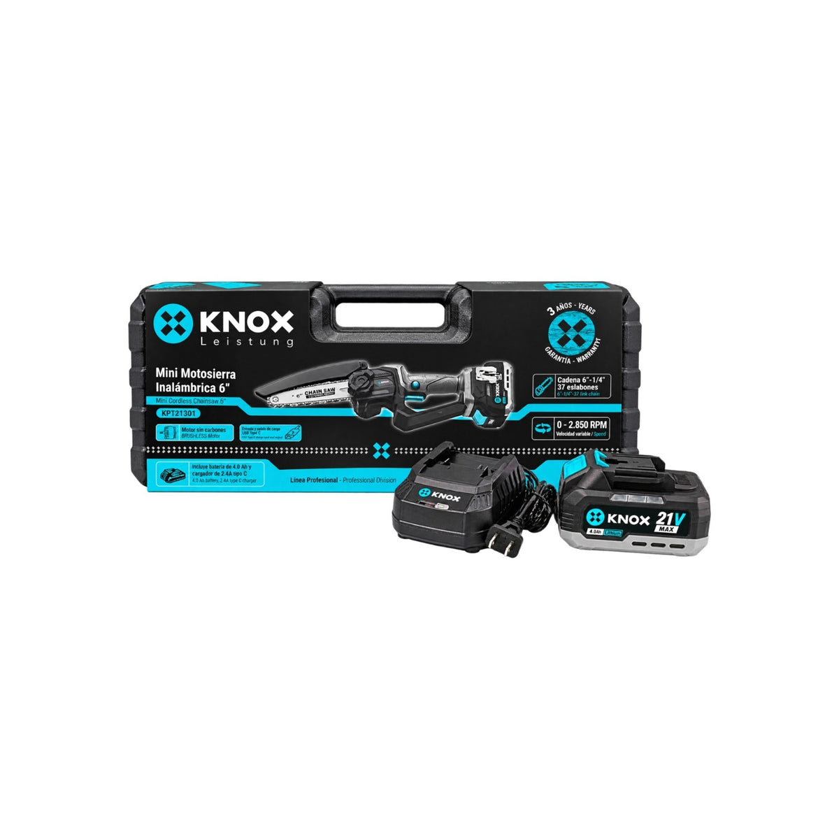 MINI MOTOSIERRA INALÁMBRICA KNOX 6” – 21 V BRUSHLESS