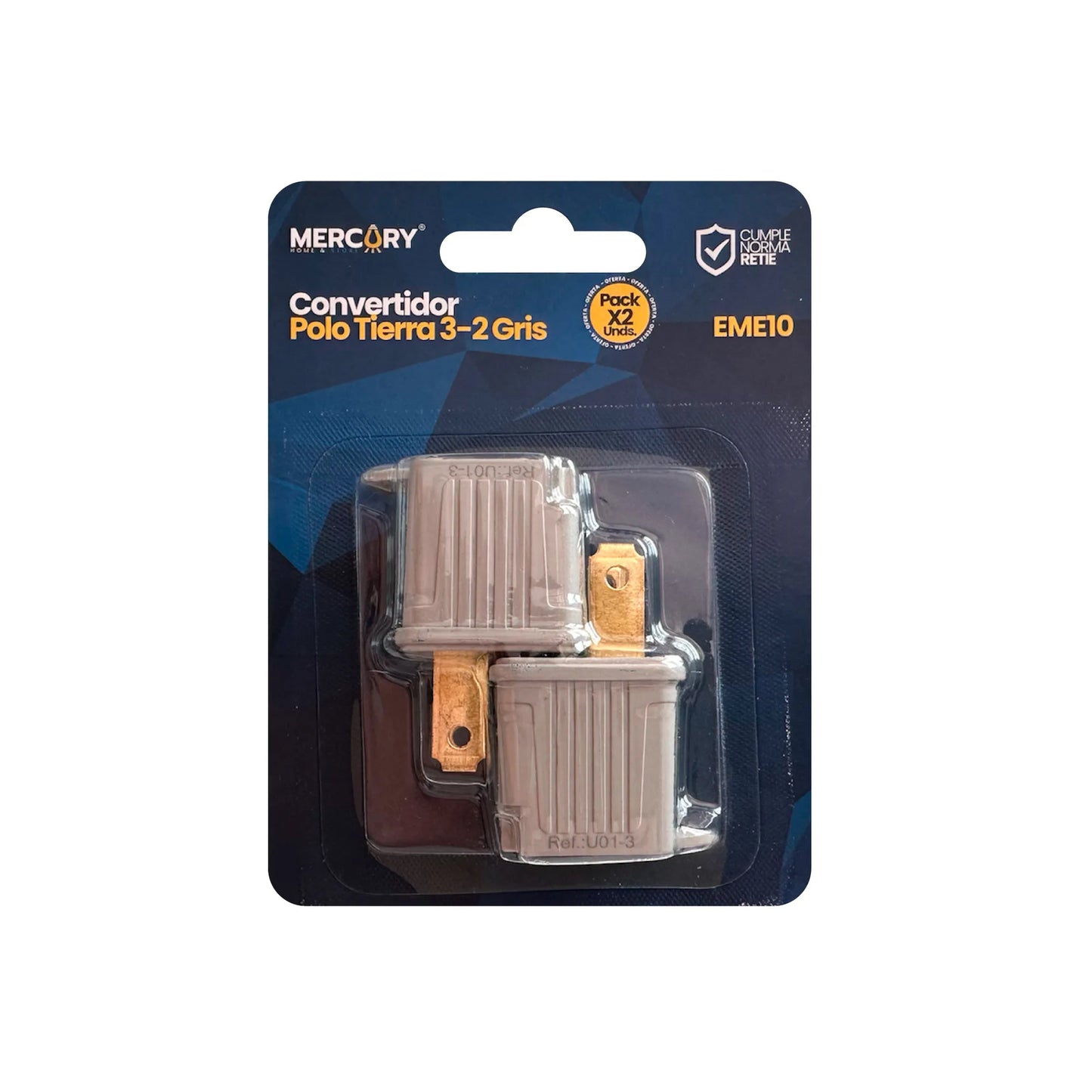 Convertidor Polo Tierra 3 a 2 Gris Set x2