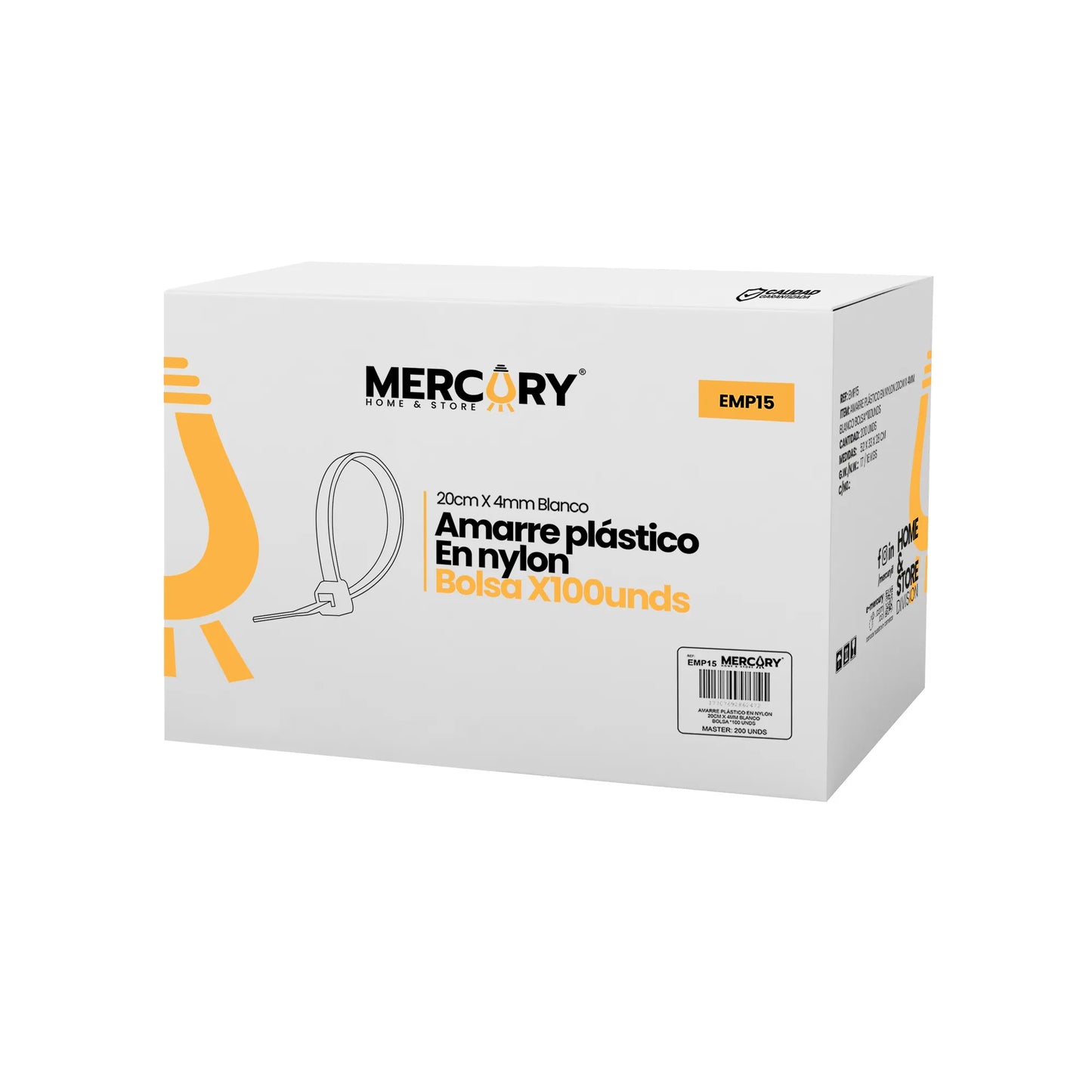 Amarre Plástico en Nylon Blanco 20 cm x 4 mm Bolsa x 100 UND