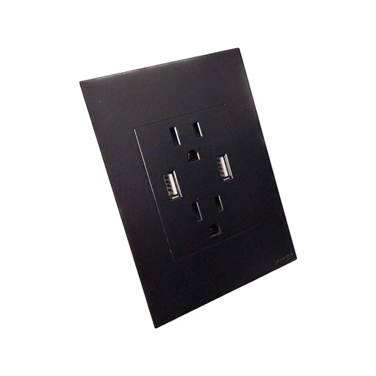 Toma Doble Polo Tierra + 2 USB Black Luxury