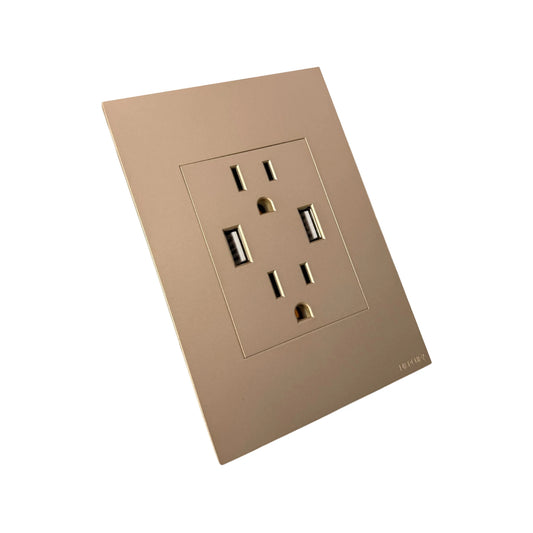 Toma Doble Polo Tierra + USB X2 Golden Luxury