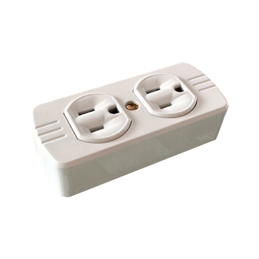 Toma Doble Polo Tierra de Sobreponer Industrial Blanca