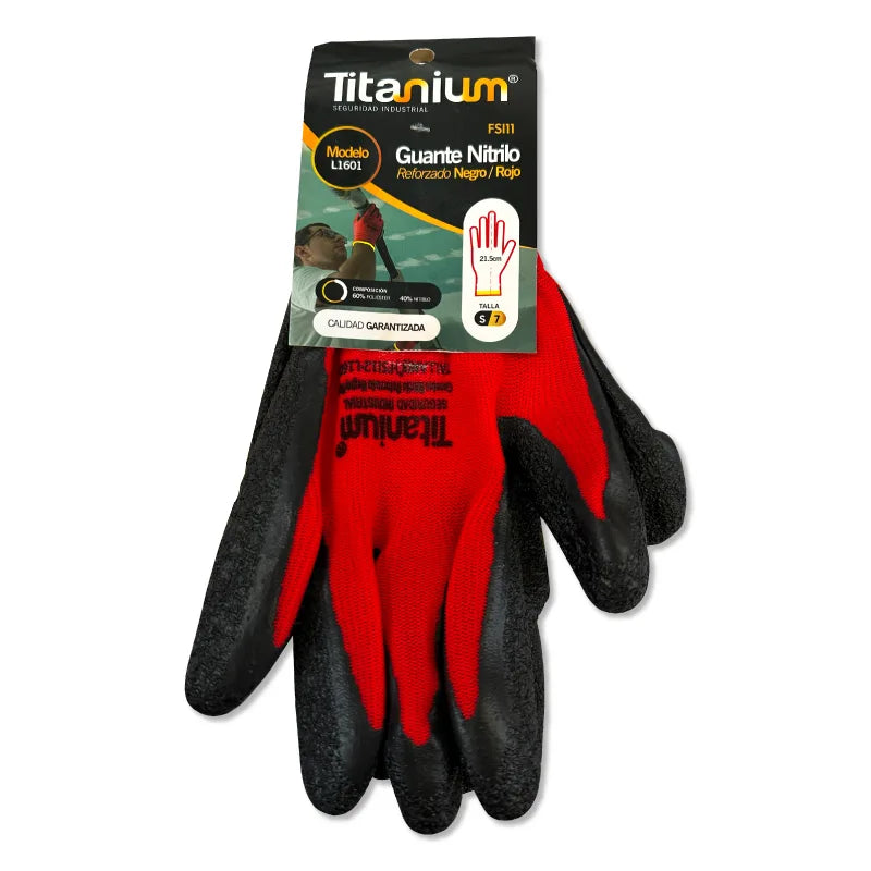 Guante Nitrilo Reforzado Negro y Rojo Talla S o Talla 7