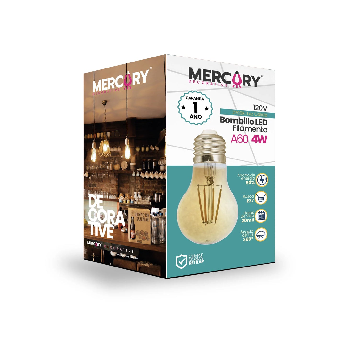 Bombillo LED Vintage de Filamento A60 4W