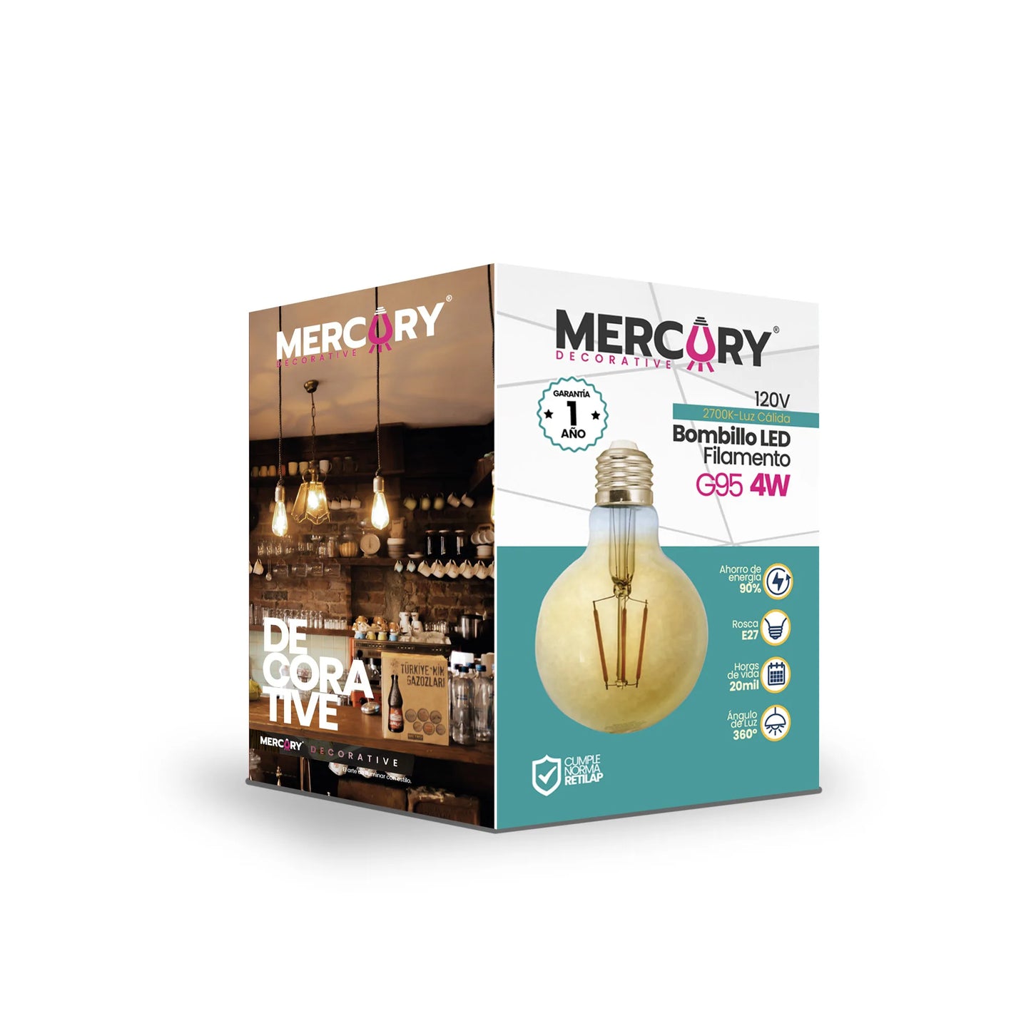 Bombillo LED Vintage de Filamento G95 Globo 4W
