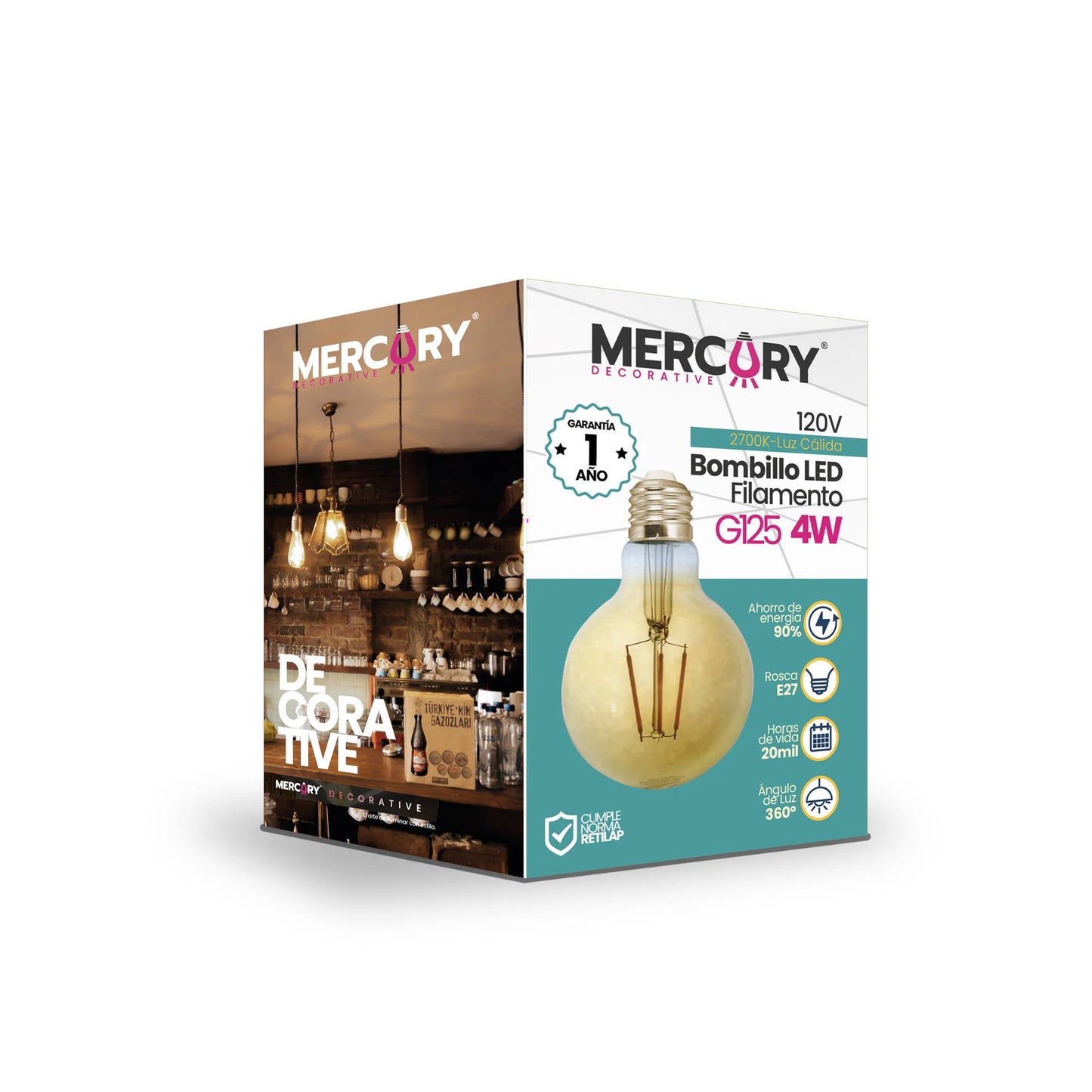 Bombillo LED Vintage de Filamento G125 Globo 4W