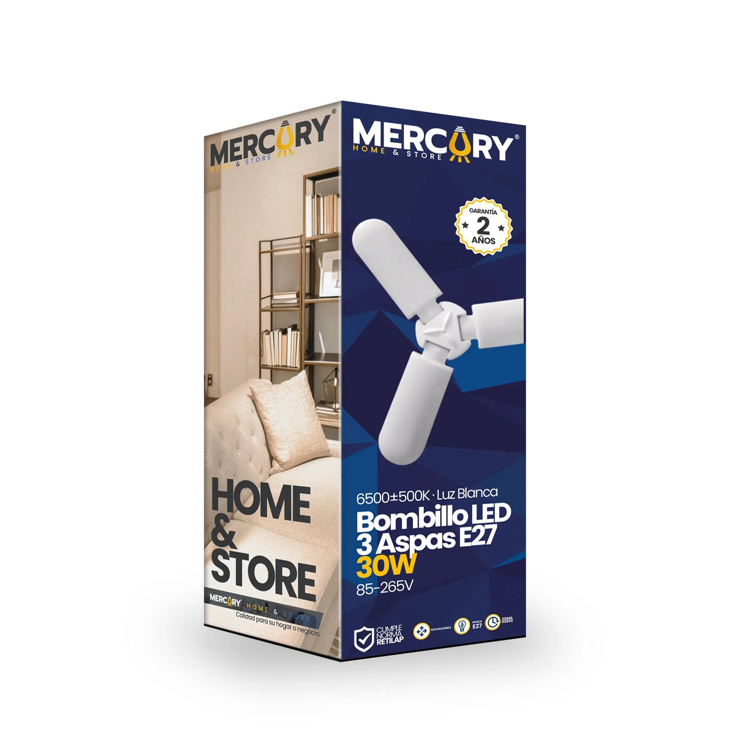 Bombillo LED 3 Aspas Escualizable 30W Luz Blanca