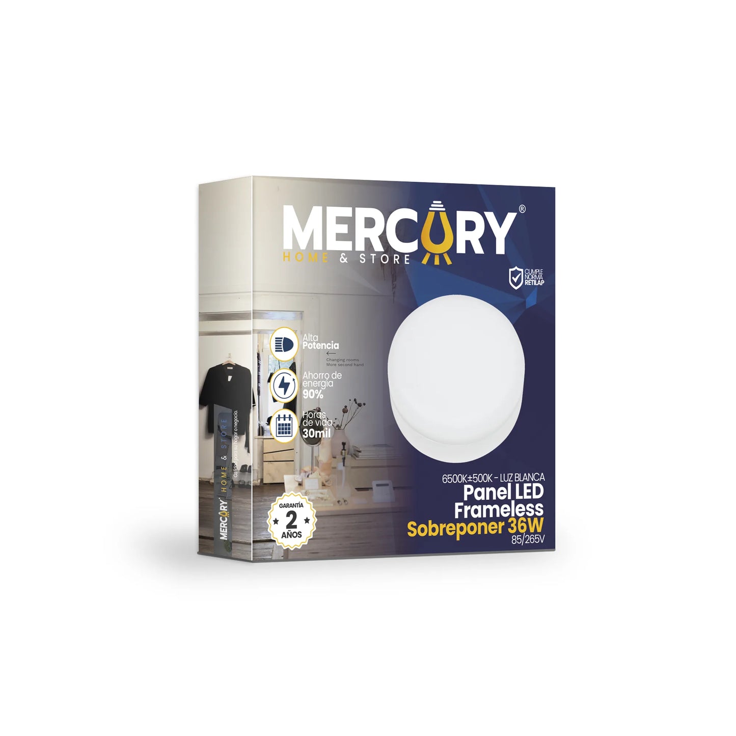 Panel LED Frameless Redondo de Sobreponer 36W Luz Blanca