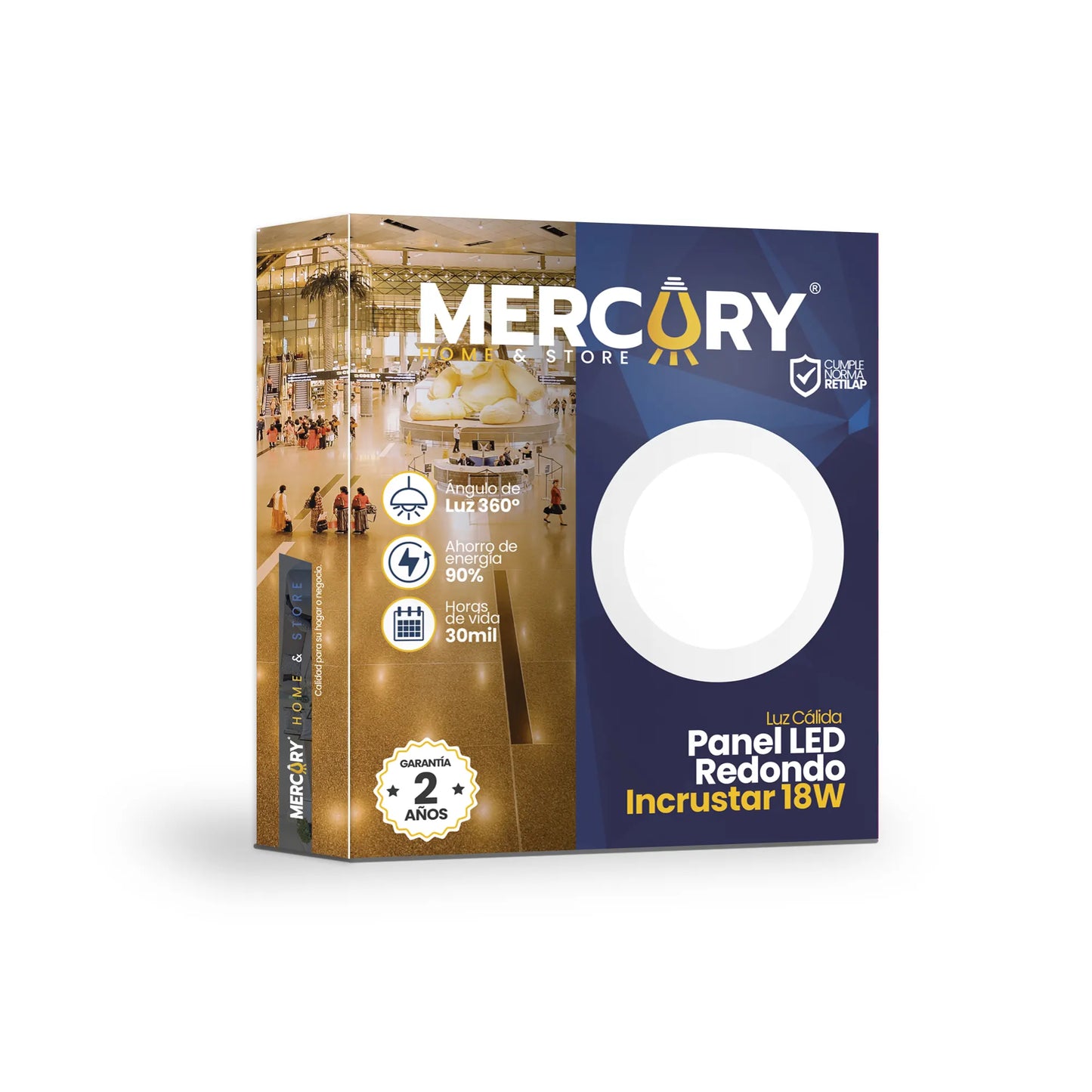 Panel LED Redondo Incrustar 18W 8" Luz Cálida