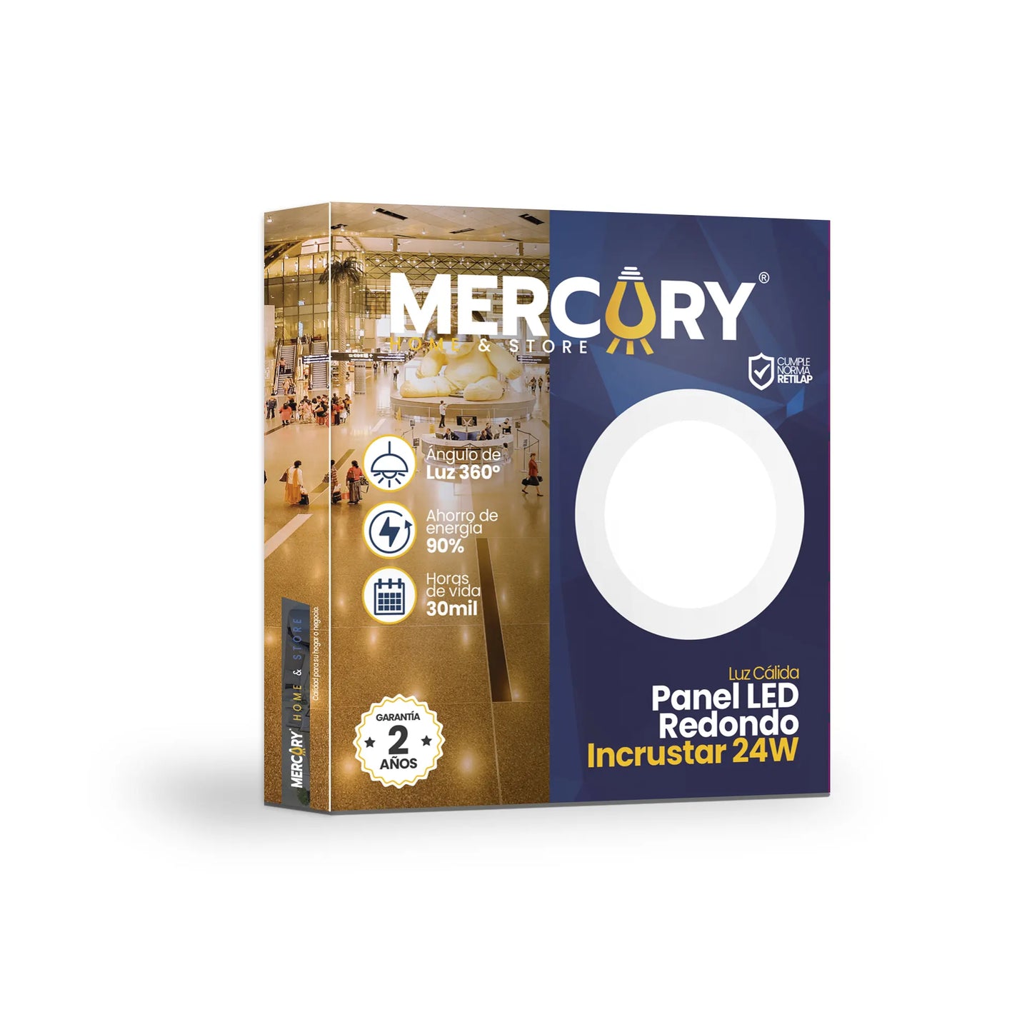 Panel LED Redondo de Incrustar 24W 10" Luz Cálida