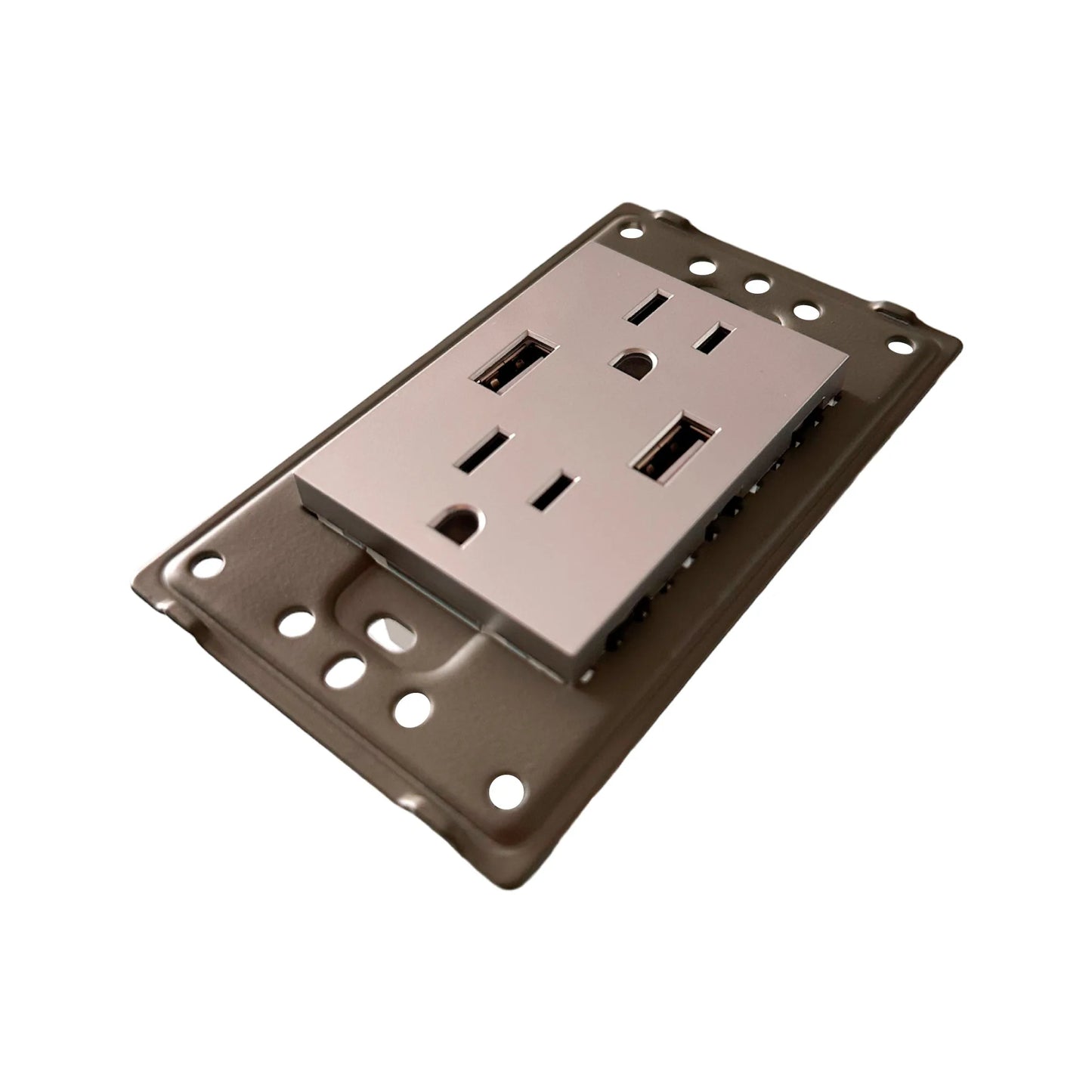 Toma Doble Polo a Tierra + 2 USB Stainless