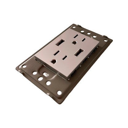 Toma Doble Polo a Tierra + 2 USB Stainless