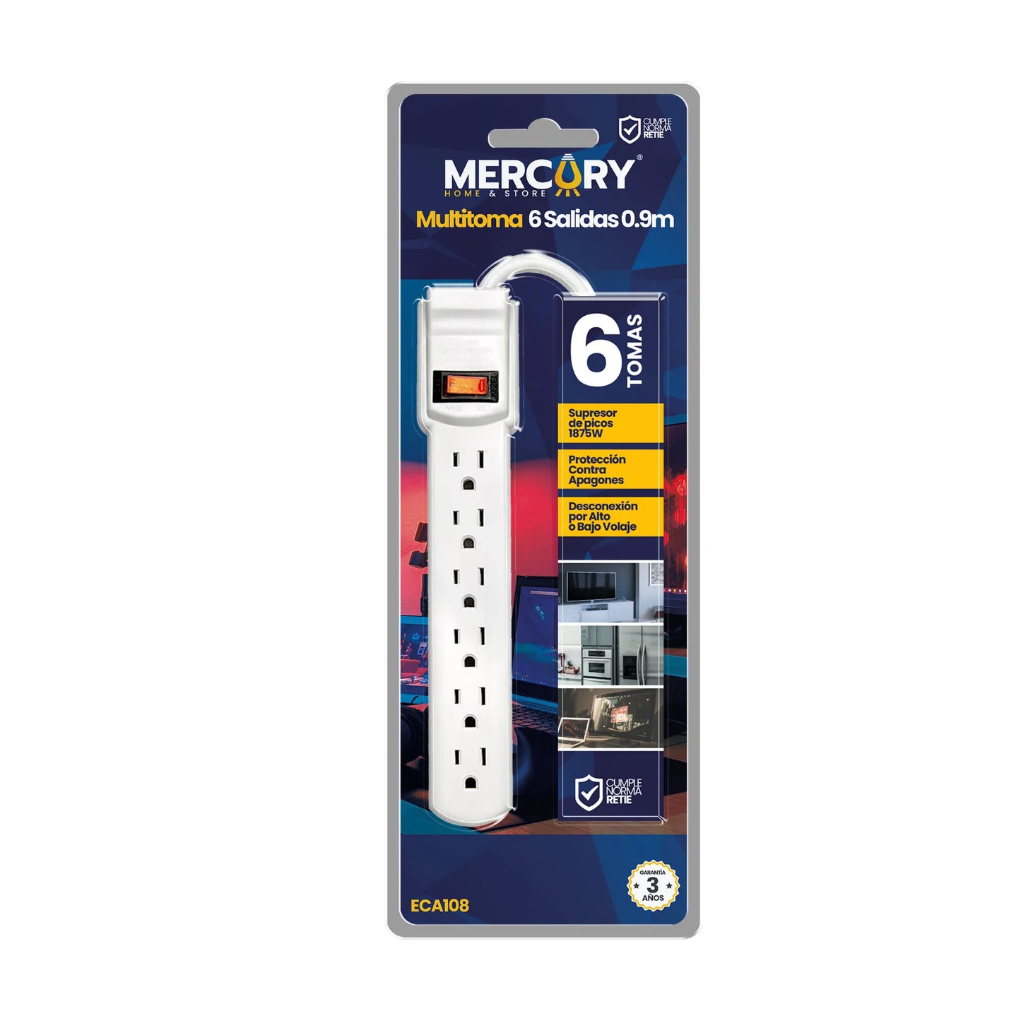 Multitoma Mercury 6 Salidas Cable de 90 cm 3x14 AWG