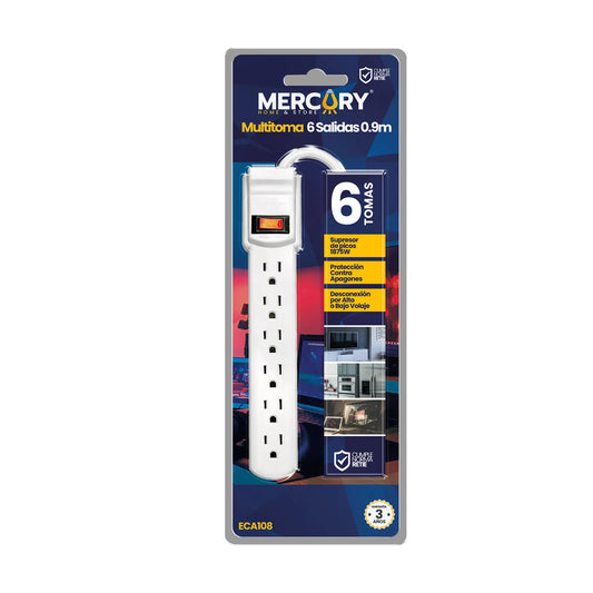 Multitoma Mercury 6 Salidas Cable de 90 cm 3x14 AWG