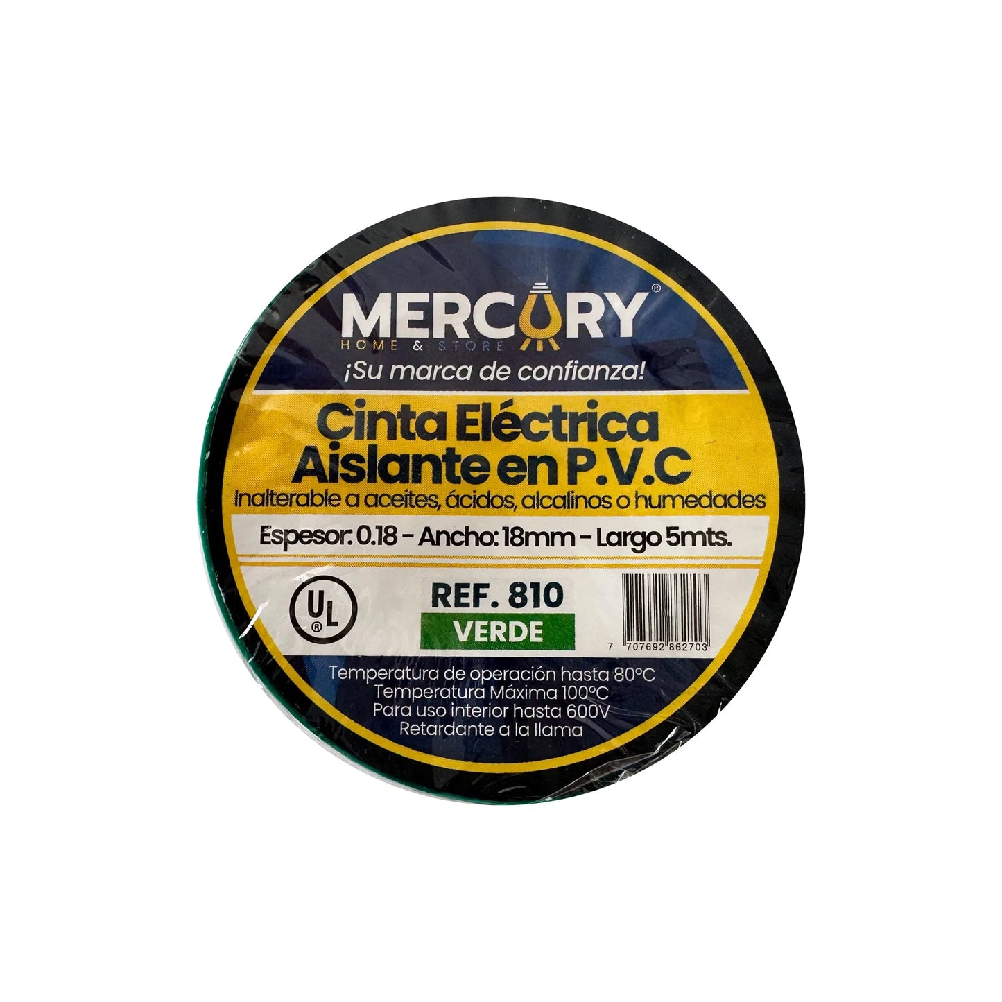Cinta Aislante 5M Verde Certificación UL