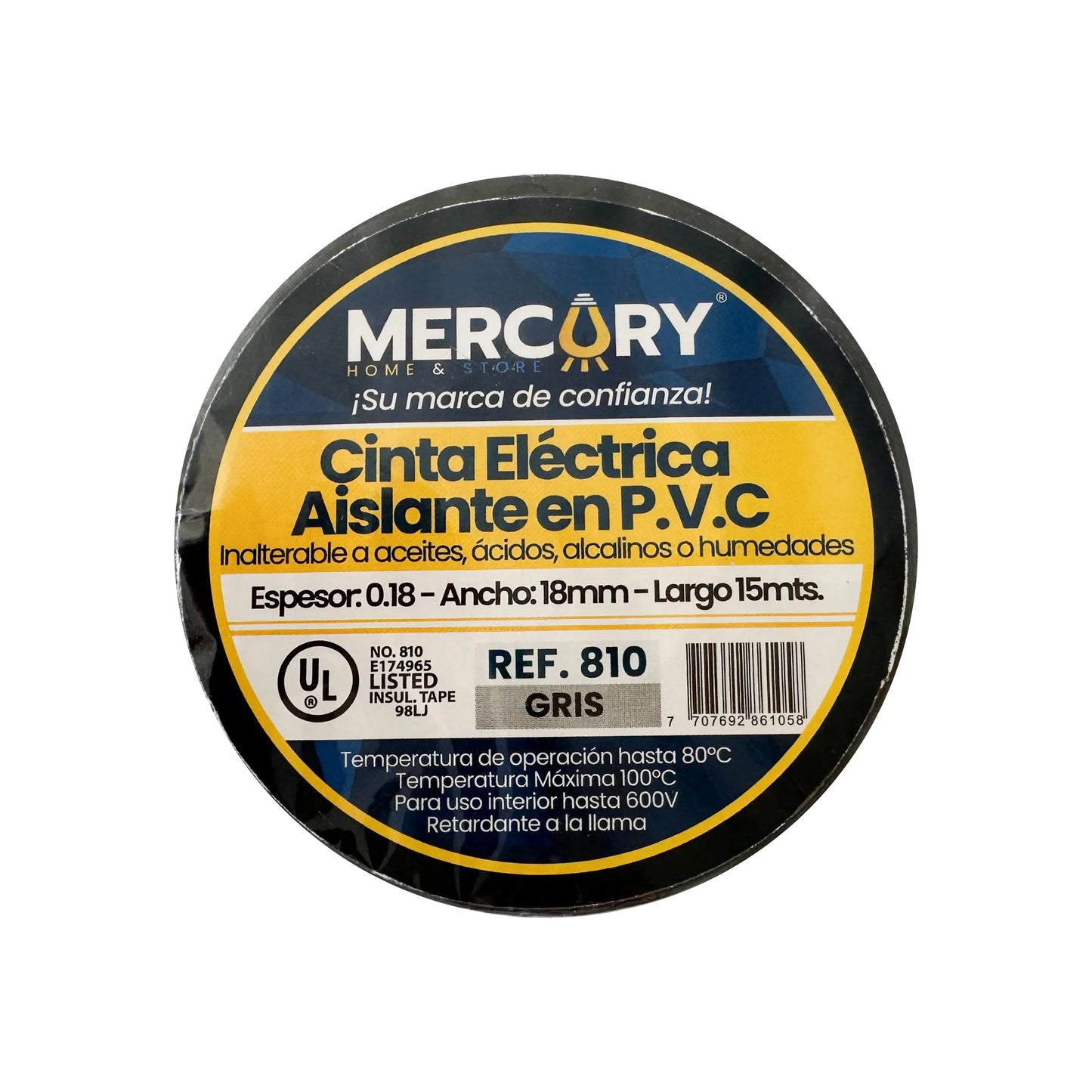 Cinta Aislante 15M Gris Certificación UL