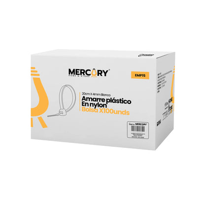 Amarre Plástico en Nylon Blanco 20 cm x 4 mm Bolsa x 100 UND