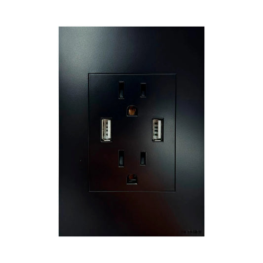 Toma Doble Polo Tierra + 2 USB Black Luxury