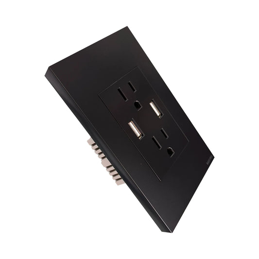 Toma Doble Polo Tierra + 2 USB Black Luxury