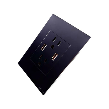 Toma Doble Polo Tierra + 2 USB Black Luxury