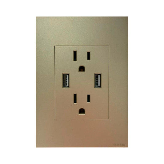 Toma Doble Polo Tierra + USB X2 Golden Luxury