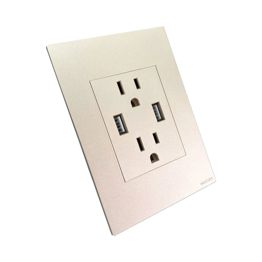 Toma Doble Polo Tierra + USB X2 Golden Luxury