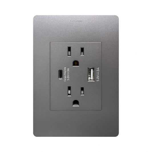 Toma Doble + USB + USB Tipo C Carga Rápida Grigio Torino