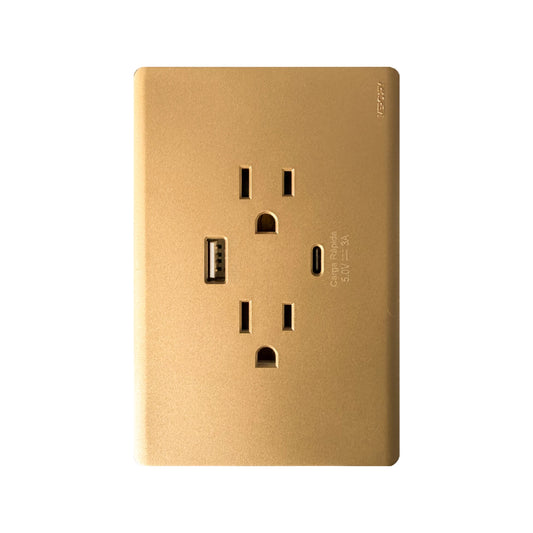 Toma Doble + USB Tipo A y C Línea Infinity Gold