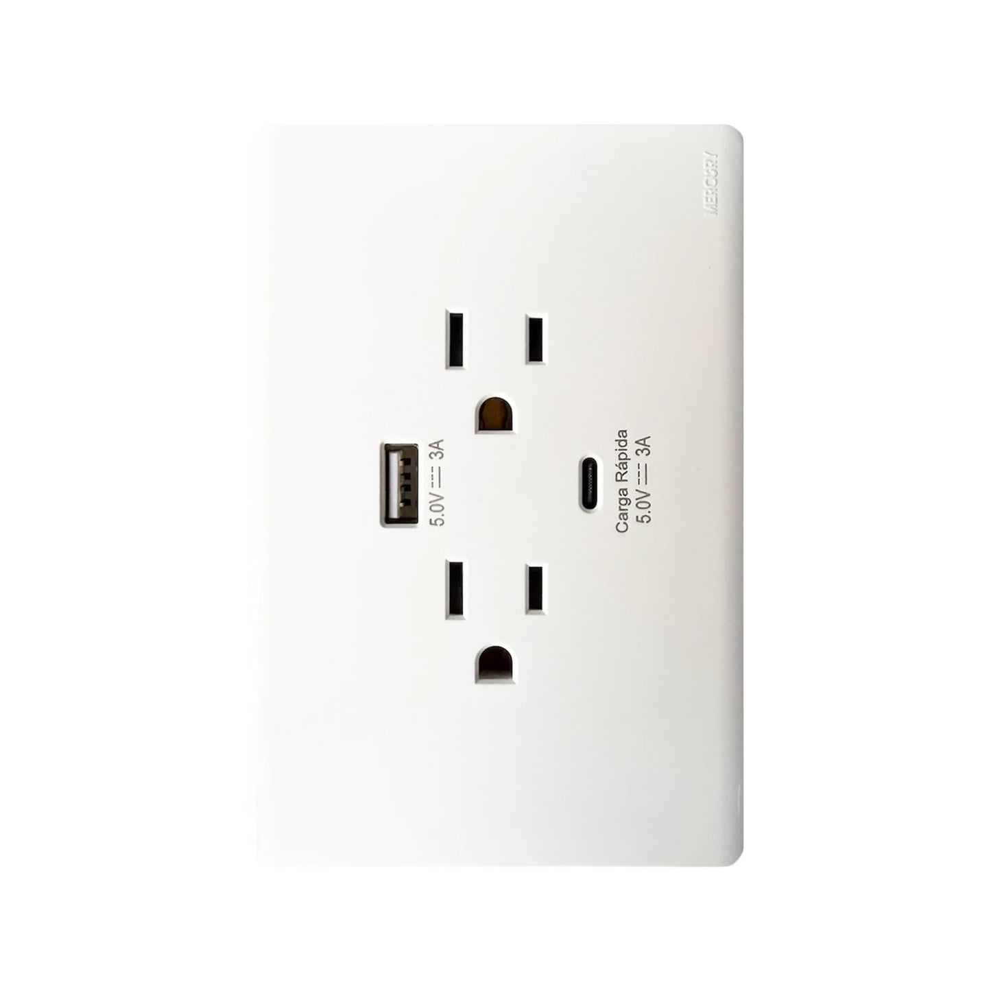 Toma Doble + USB Tipo A y Tipo C Carga Rápida Línea Infinity White