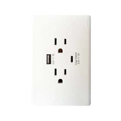 Toma Doble + USB Tipo A y Tipo C Carga Rápida Línea Infinity White