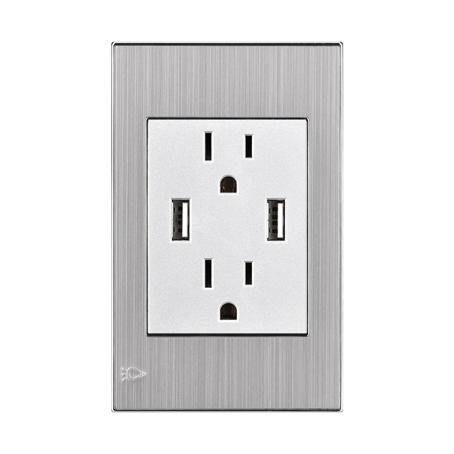 Toma Doble Polo a Tierra + 2 USB Stainless