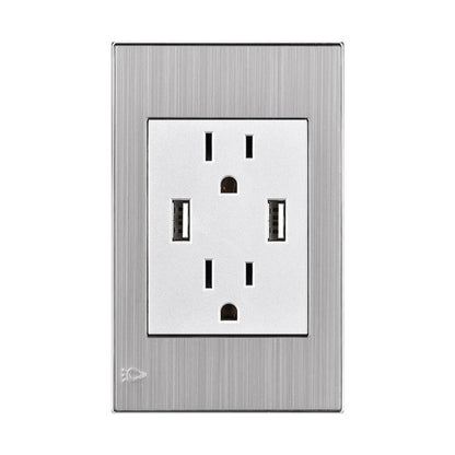 Toma Doble Polo a Tierra + 2 USB Stainless