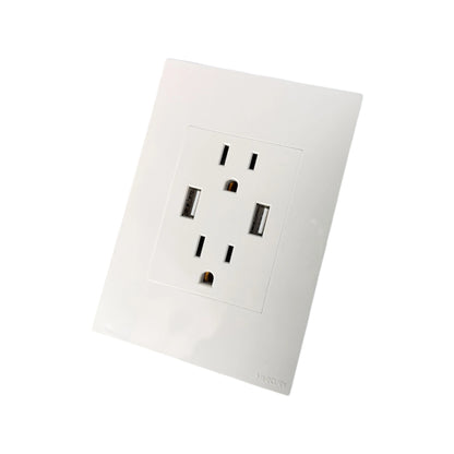 Toma Doble Polo Tierra + USB X2 White Luxury