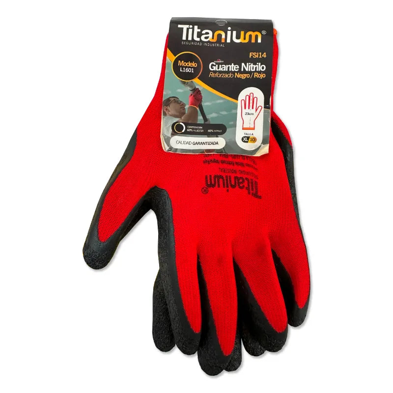 Guante de Nitrilo Reforzado Negro y Rojo Talla XL o Talla 10