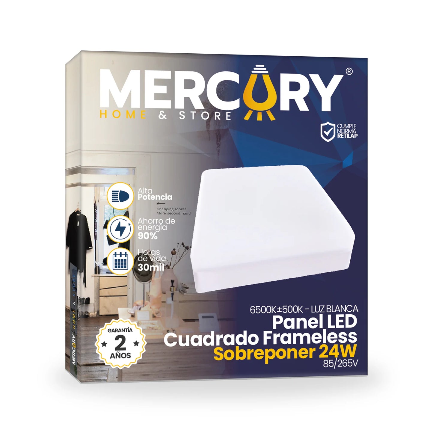 Panel LED Frameless de Sobreponer Cuadrado 24W Luz Blanca