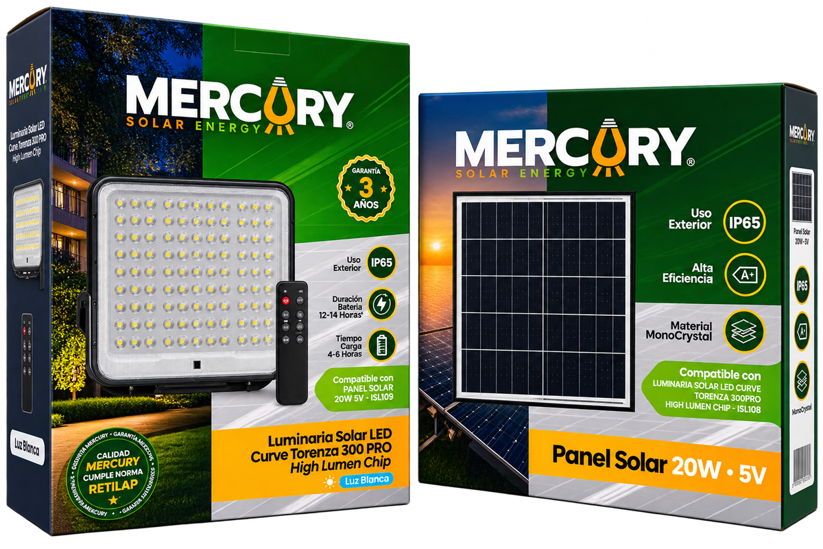 LUMINARIA SOLAR LED MERCURY CURVE TORENZA 300 PRO HIGH LUMEN CHIP – LUZ BLANCA