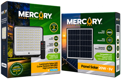 LUMINARIA SOLAR LED MERCURY CURVE TORENZA 300 PRO HIGH LUMEN CHIP – LUZ BLANCA