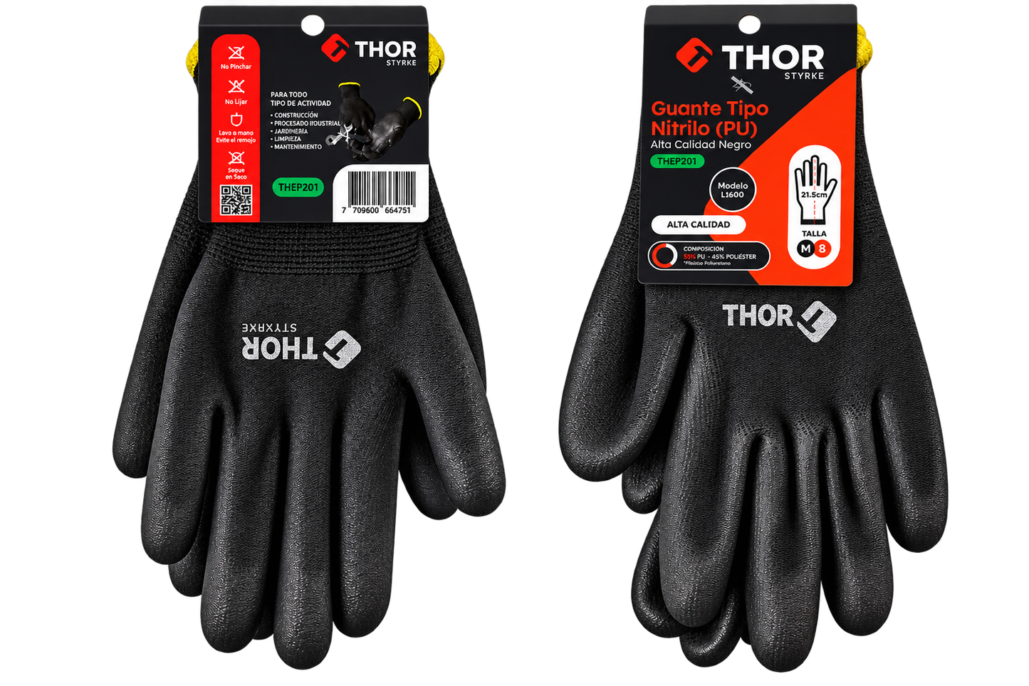 GUANTE NITRILO (P.U) ALTA CALIDAD NEGRO TALLA 8' M THOR