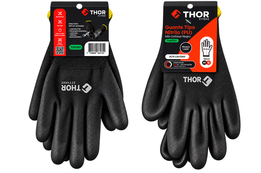 GUANTE NITRILO (P.U) ALTA CALIDAD NEGRO TALLA 8' M THOR