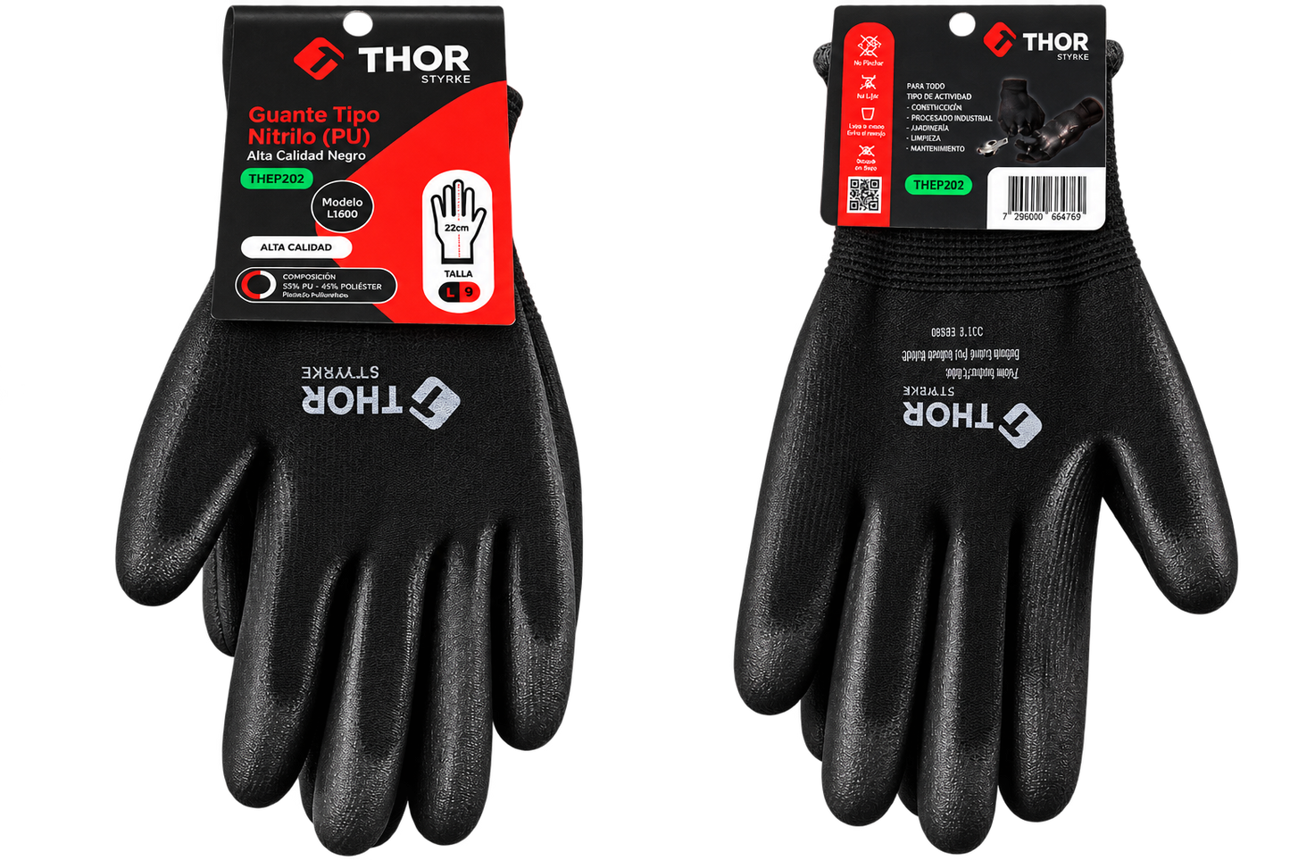 GUANTE NITRILO (P.U) ALTA CALIDAD NEGRO TALLA 9' L THOR