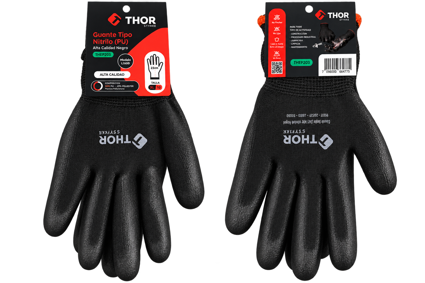 GUANTE NITRILO (P.U) ALTA CALIDAD NEGRO TALLA 10' XL THOR