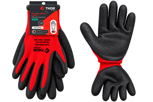 GUANTE NITRILO LÁTEX REFORZADO NEGRO/ROJO TALLA 9' L THOR